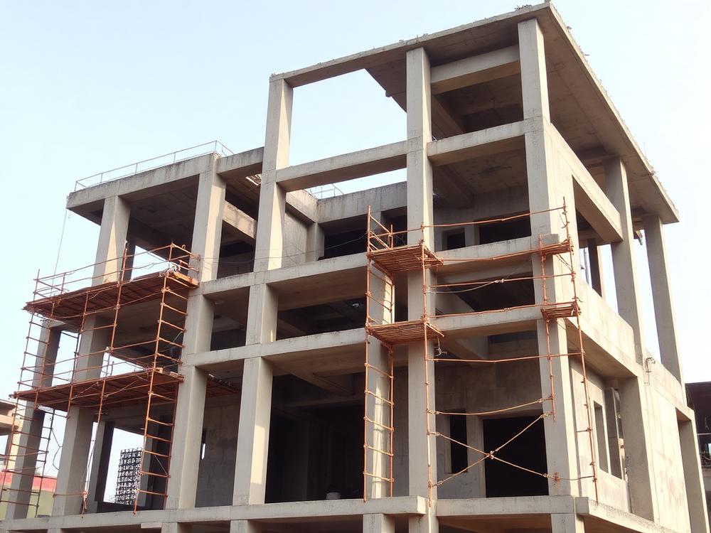 Reinforced concrete frame of a residential building under construction