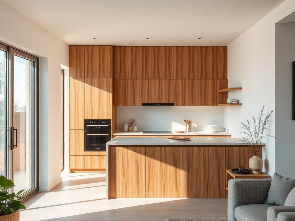 Minimal modern kitchen interior with timber cabinetry